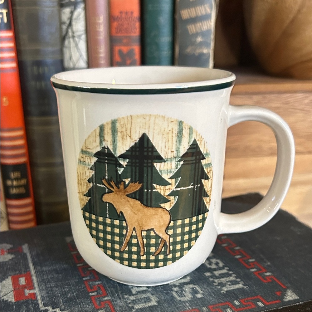 Folk Craft Winter Moose and Pine Tree Mug